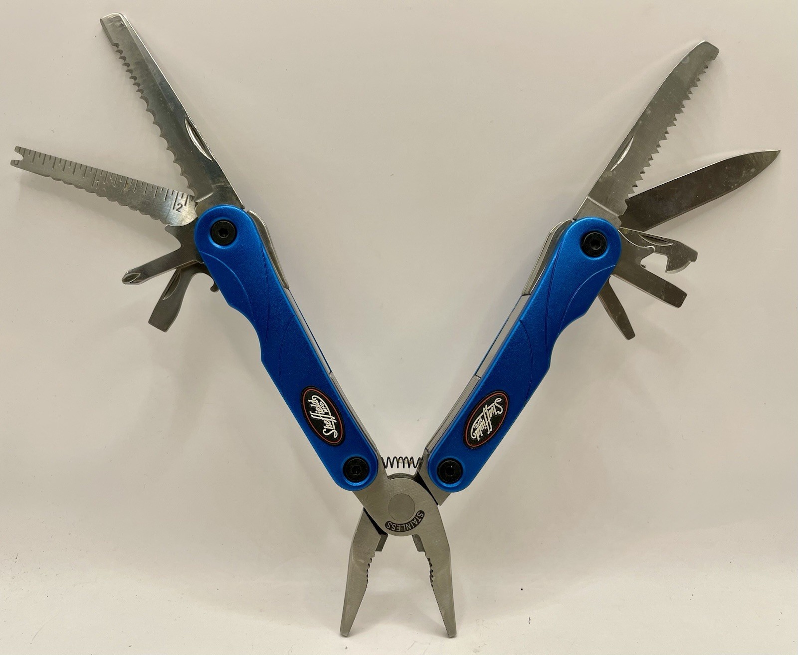 SHEFFIELD Stainless Steel Compact Multi-Tool 10 Tool w Nylon Case Turquoise NICE