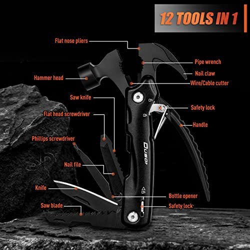 Gifts for Men 12 in 1 Hammer Multitool, Father’ s Day Gifts from Black