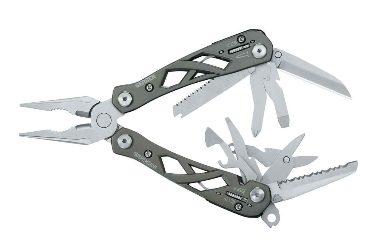 Gerber Suspension Multi Tool Pliers Folding Pocket Knife Camping EDC Tool Gray
