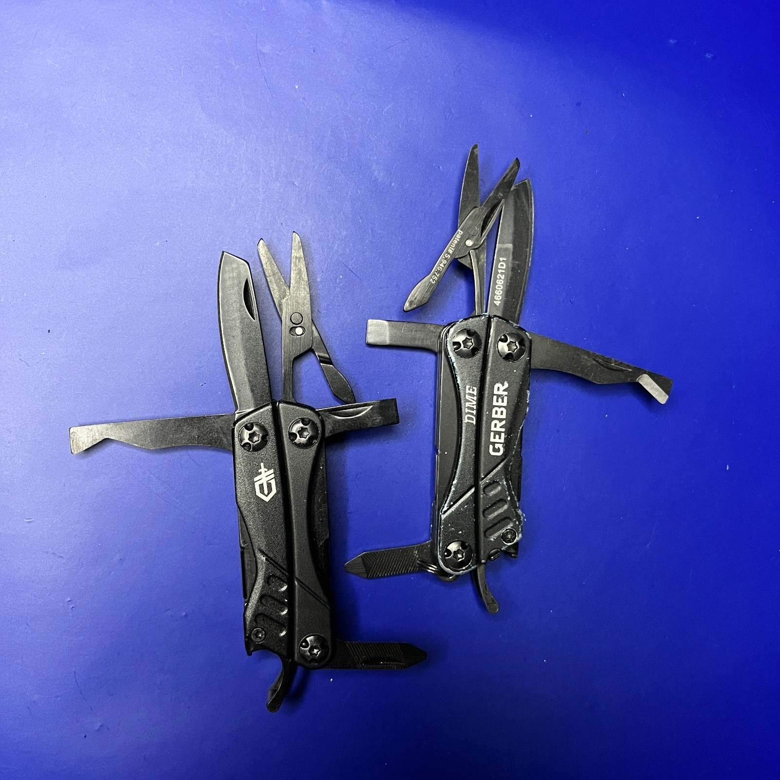 Lot of 2 Gerber Dime Multi-Tools Small Keychain Pliers Knife File Scissors