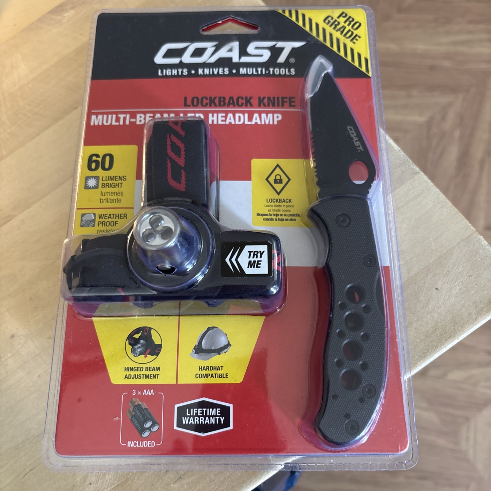Coast Pro Grade Lockback Knife Multi-Beam LED Headlamp 60 Lumens Bright