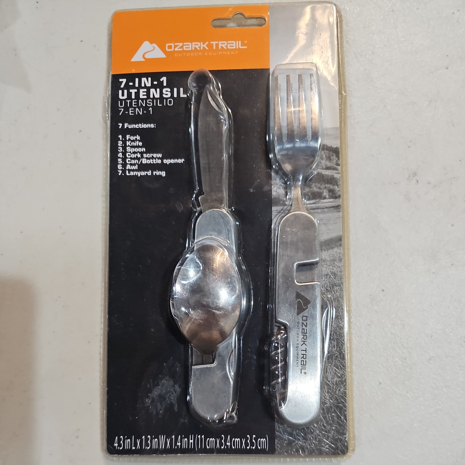 OZARK TRAIL 7 In 1 Utensil Spoon Fork Knife Awl Can/Bottle Opener Cork Screw