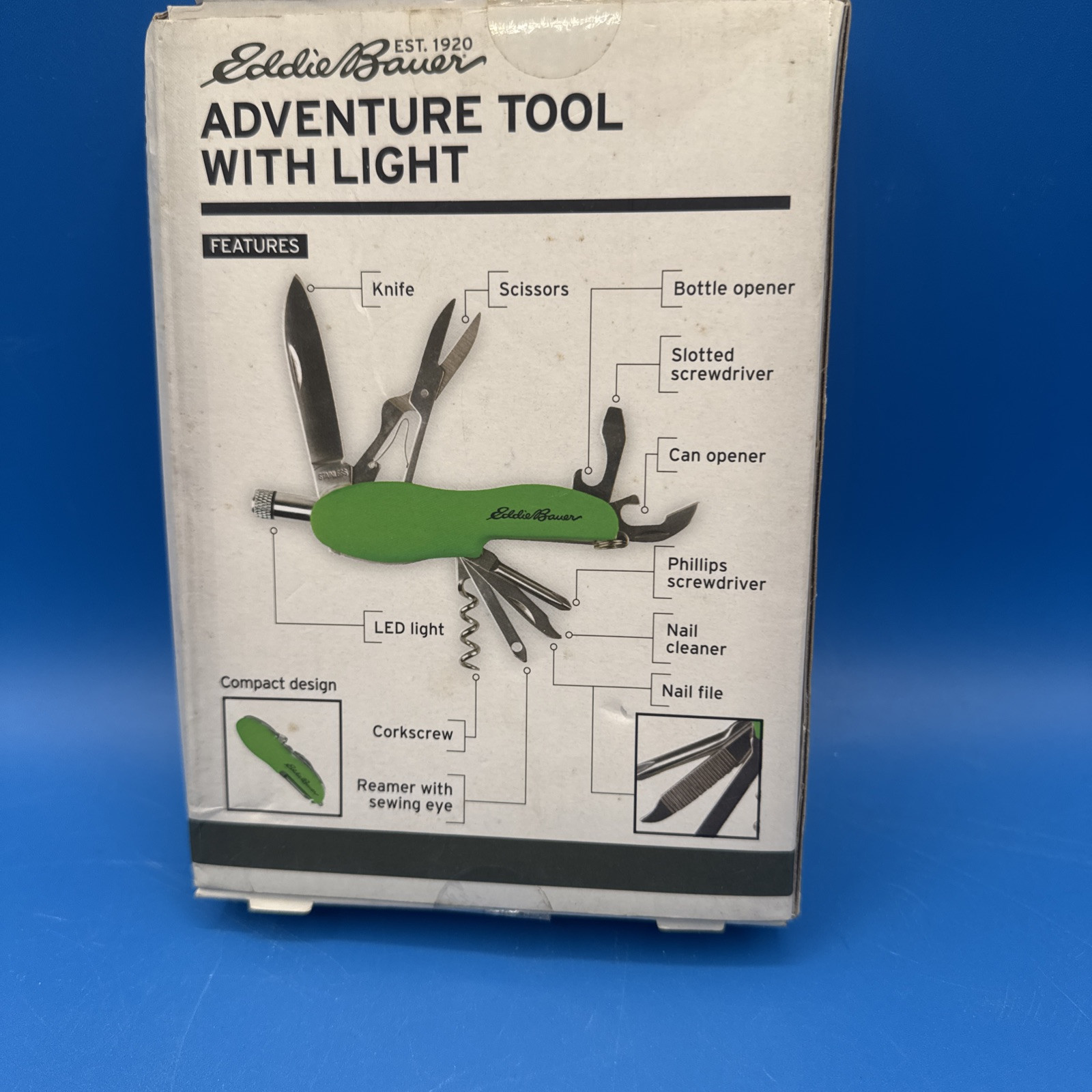 New 11 Function Adventure Knife Tool includes LED Light By Eddie Bauer Red