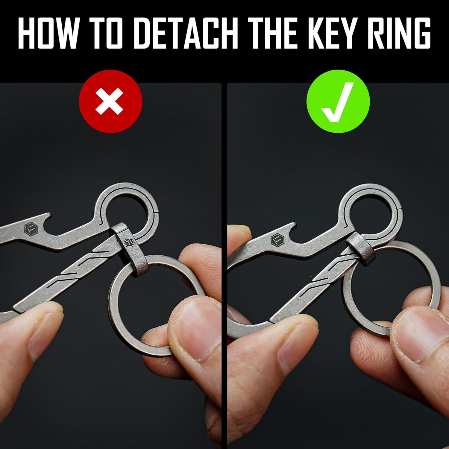 KM01 Titanium EDC Keychain Clip with Bottle Opener, Quick Release Carabiner Key