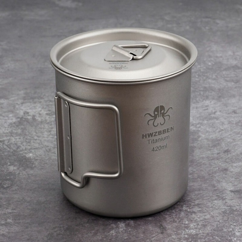 420ml Titanium Water Cup Ultralight Folding Handles Outdoor Camping Coffee Mug