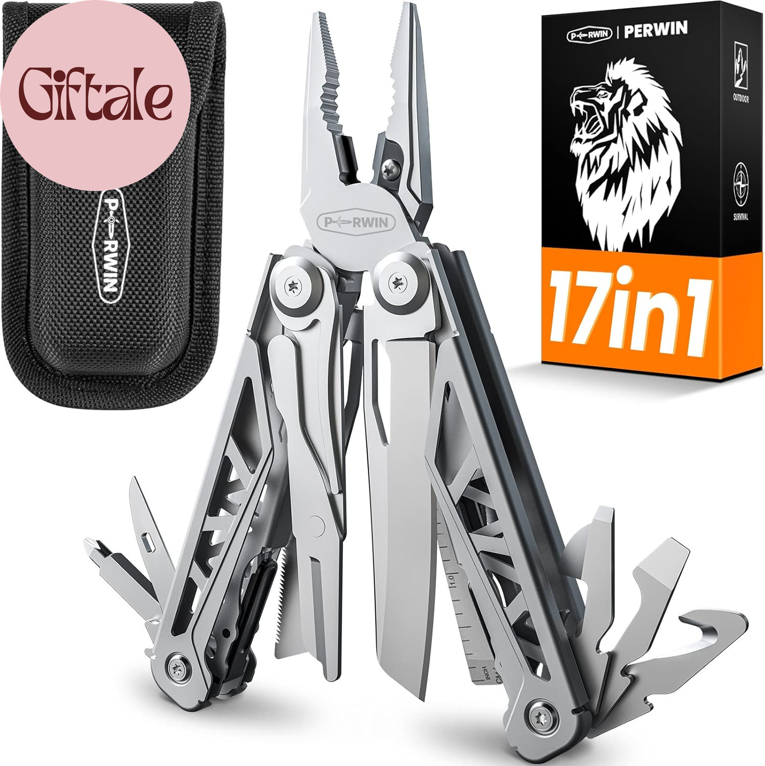 Multitool, 17-In-1 Stainless Steel Multi Tool Pliers with Self-Locking, Pocket K