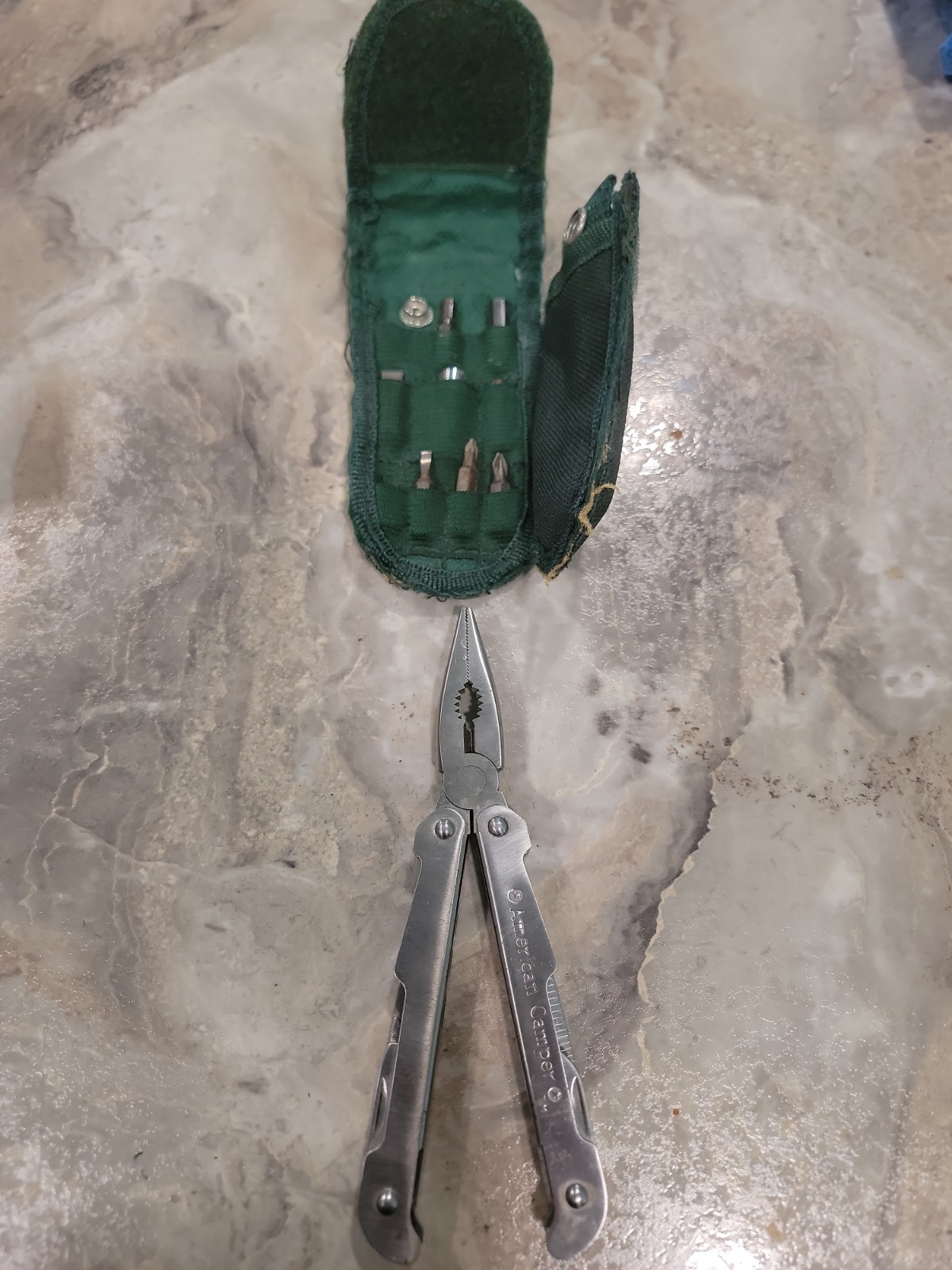 Vintage American Camper Stainless Steel Multi Tool W/ Nylon Case & Bits Pat Pend