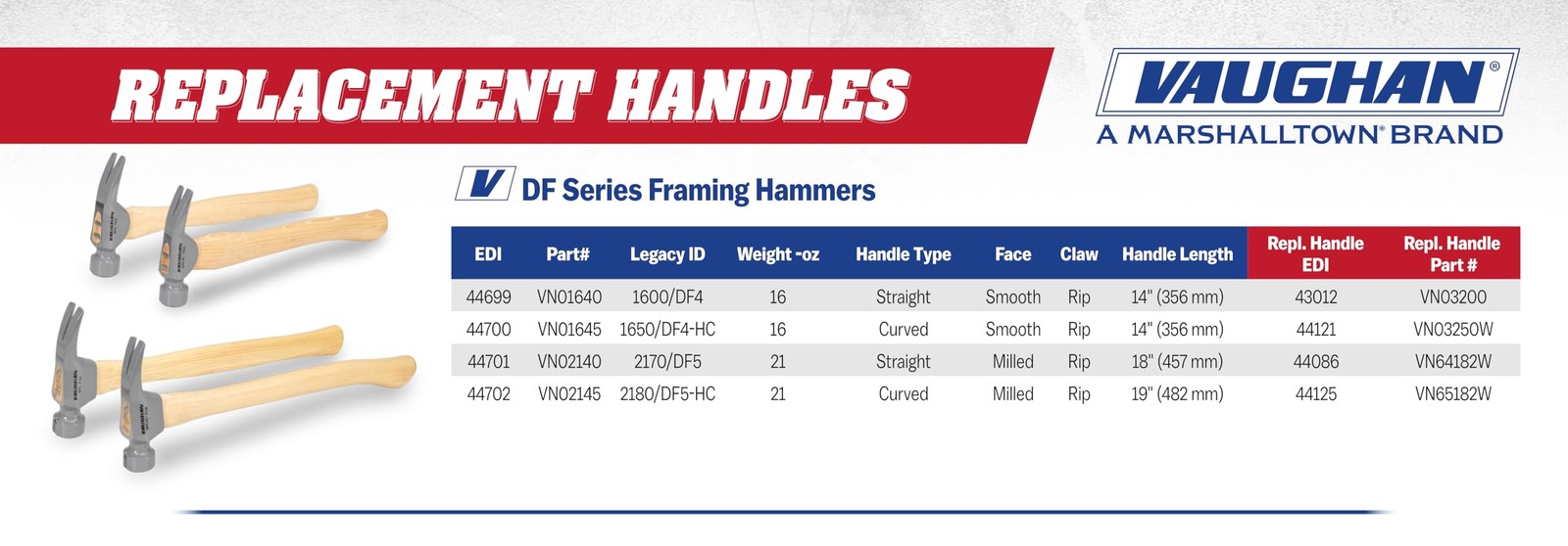 DF Series 16 oz Framing Hammer, Smooth Face, Hickory Handle, VN01645