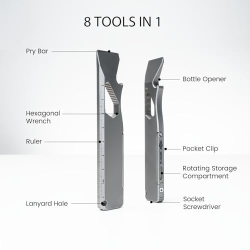 EDC Multitool Pry Bar Set – Titanium, Bottle Opener, Nail Puller, Hex Wrench, Po