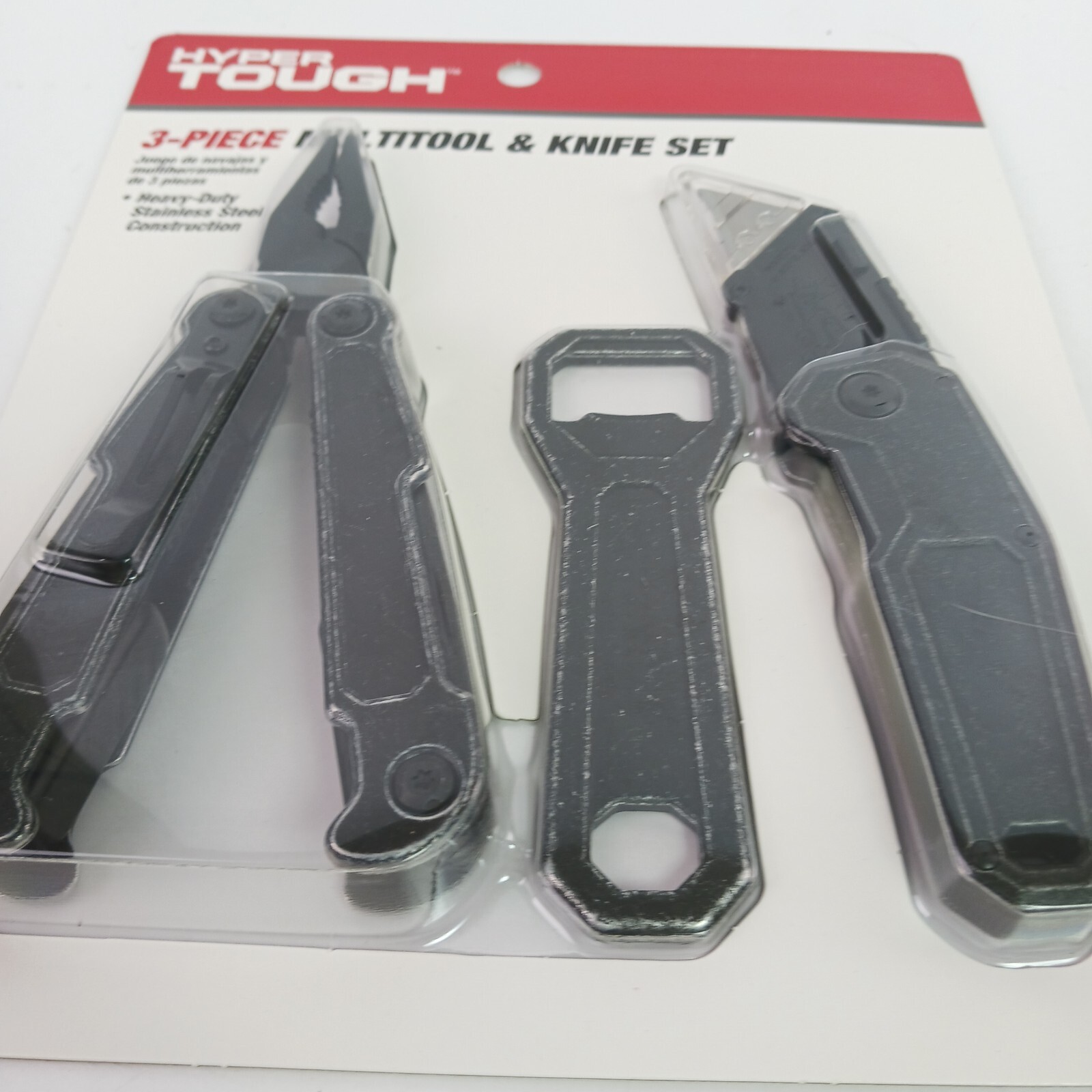 Multitool bundle w/ box knife & bottle opener. Black metal. Camping / Emergency
