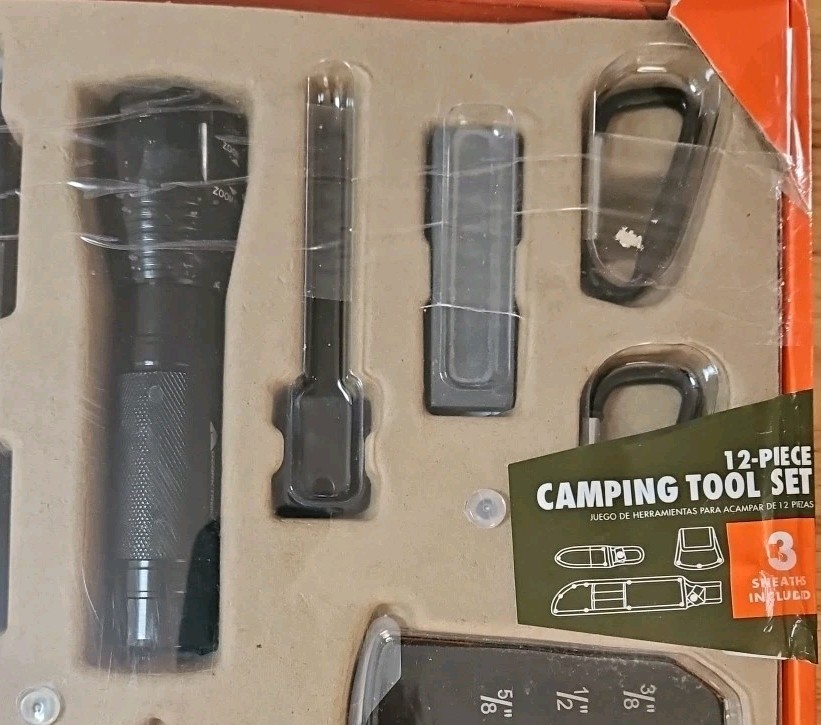 New OZARK TRAIL 12-PIECE CAMPING TOOL SET-Axe Sheaths Survival,MISSING KNIFE