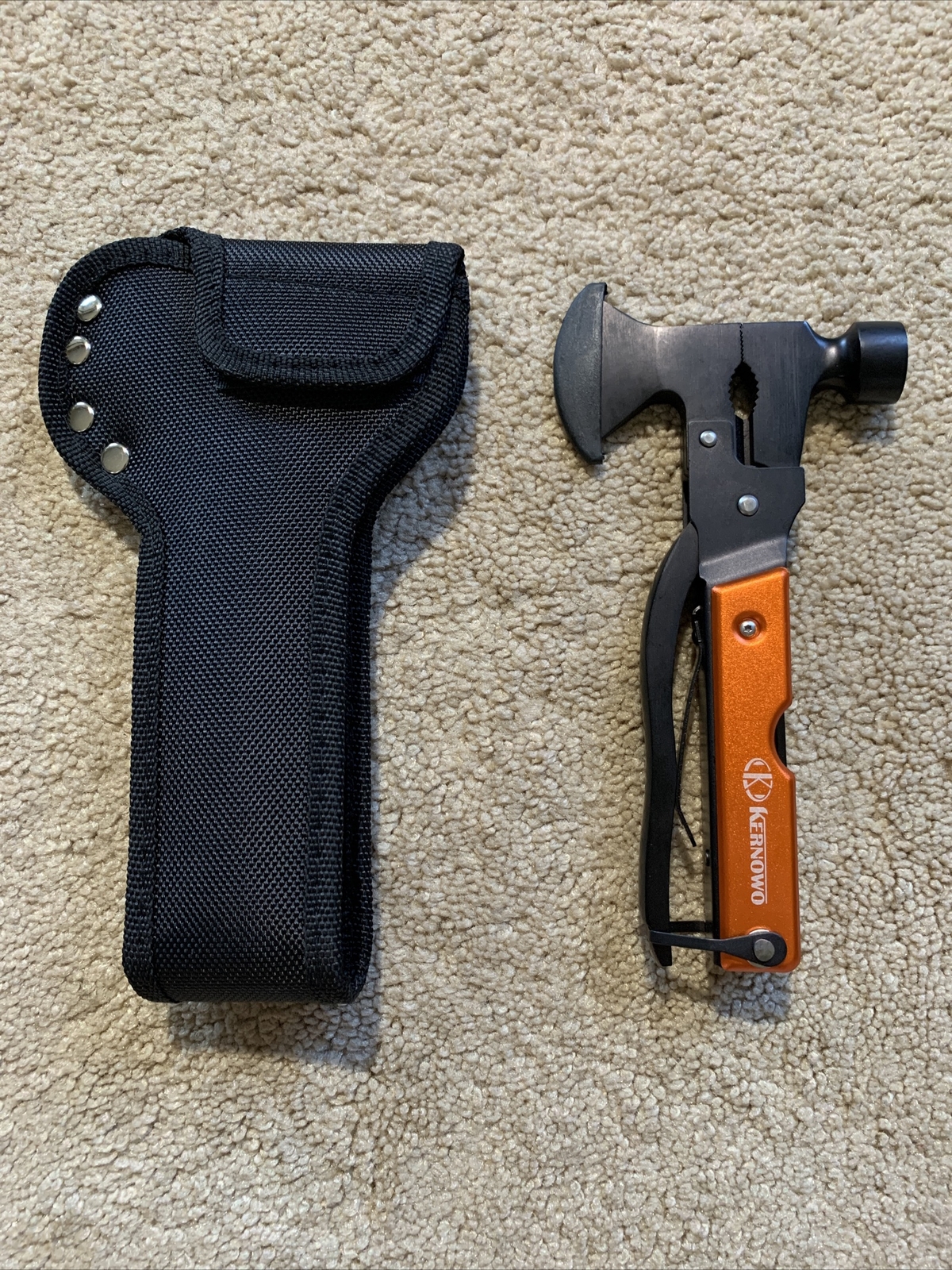 NEW KERNOWO 16-In-1 Camping Emergency Survival Multitool + Sheath BLACK ORANGE