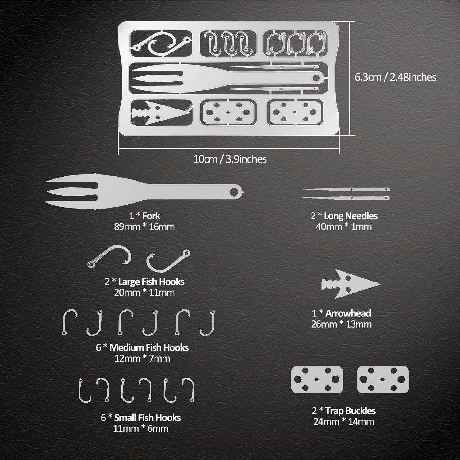 Hukado 7PCS Survival Card Multitool Camping Kit with Fishing Line Gear, Multipur
