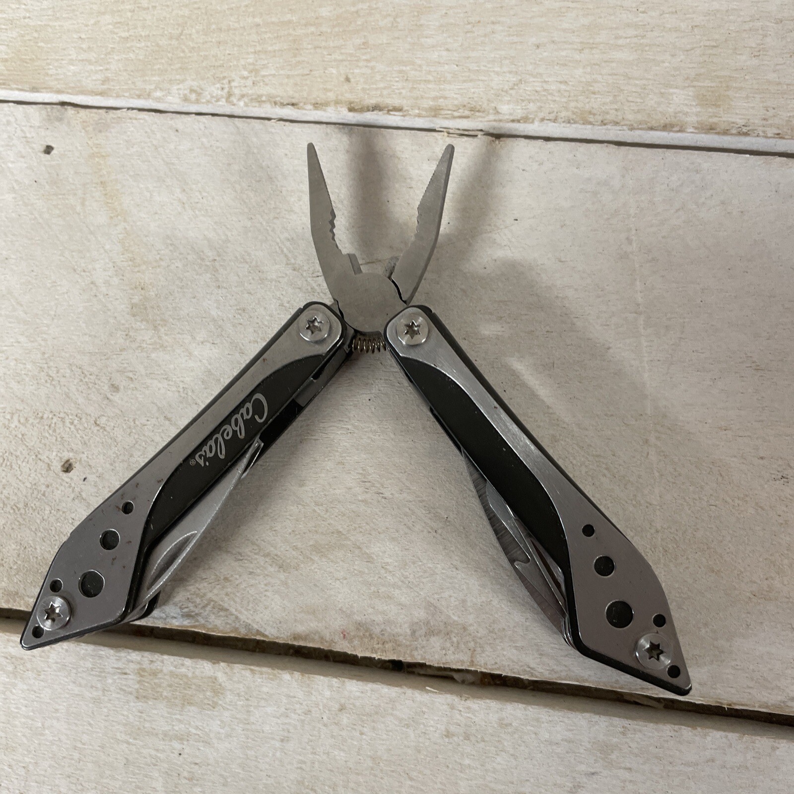 CABELAS SMALL 7 Tool Pocket Knife PLIERS MULTI-TOOL Silver & Black Fast Ship