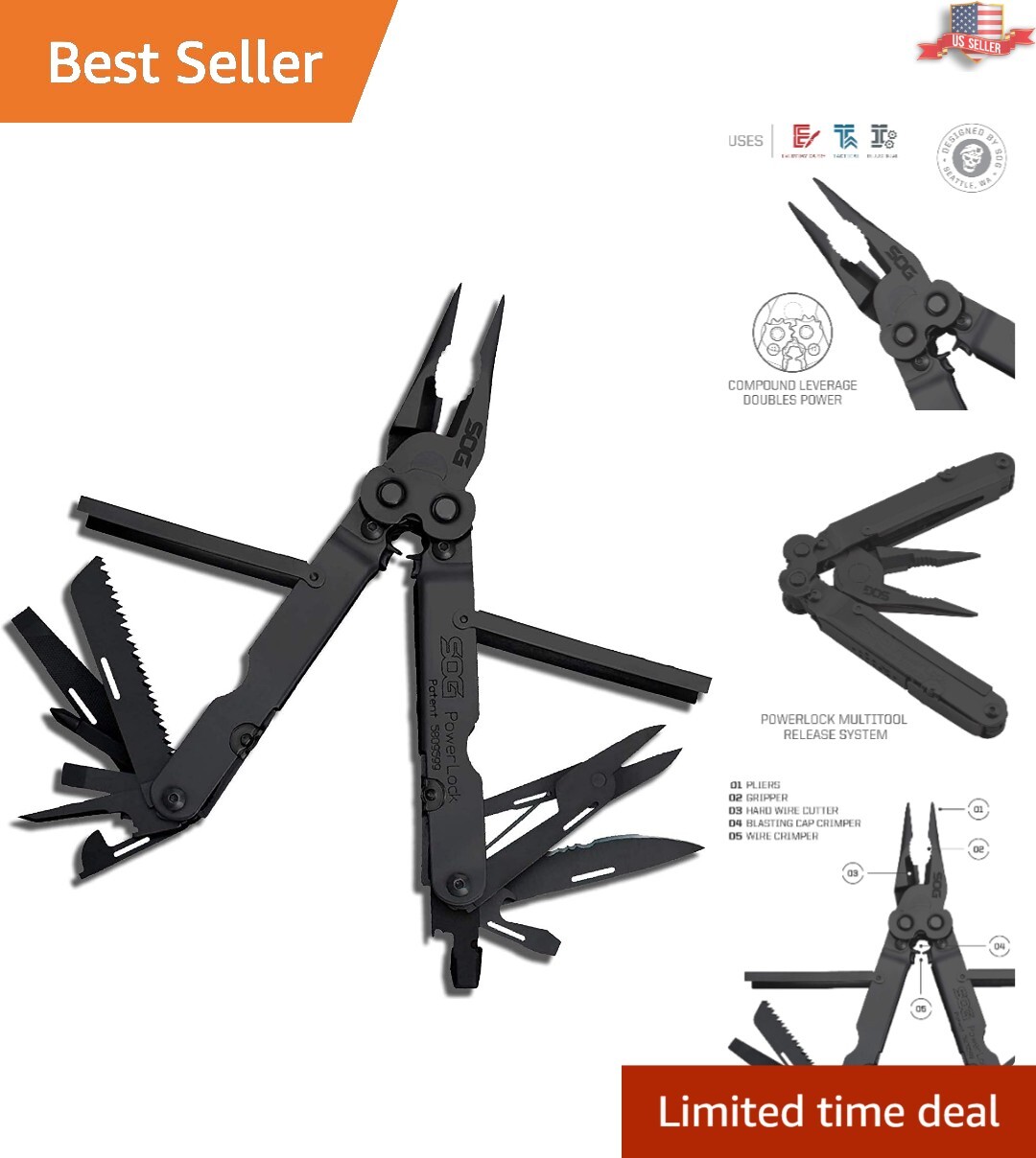PowerLock Multi-Tool: GSA-Approved, 18 Tools, Corrosion-Resistant Black Steel