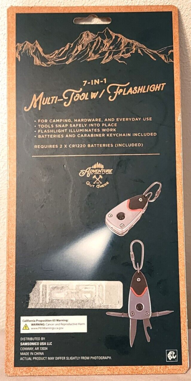 B/91 Adventure Out There 7 IN 1 Multi Tool with Flashlight Factory Sealed