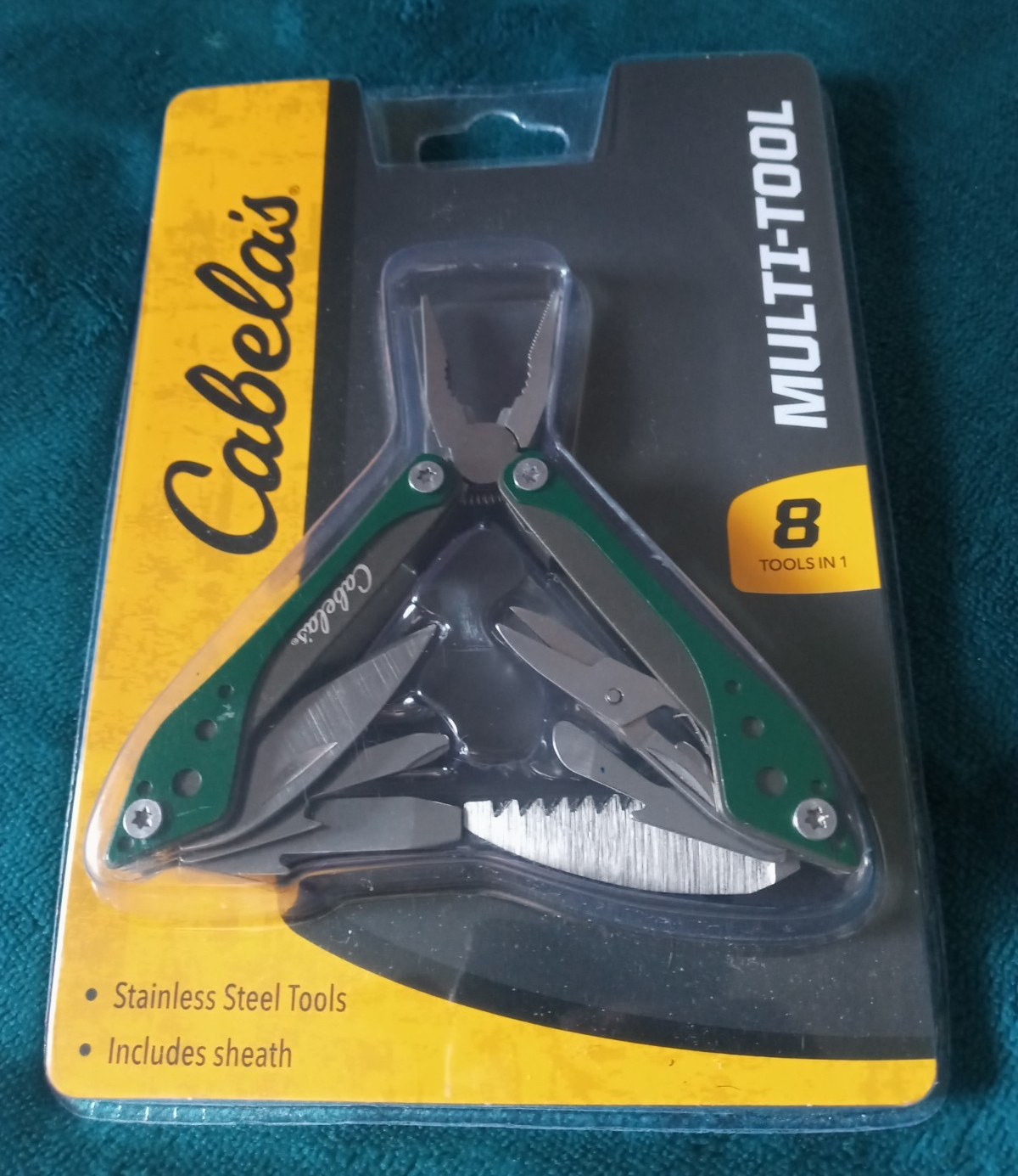 Cabela’s / Multi-Tool / Green / 8 Tools in 1 / Stainless Knife