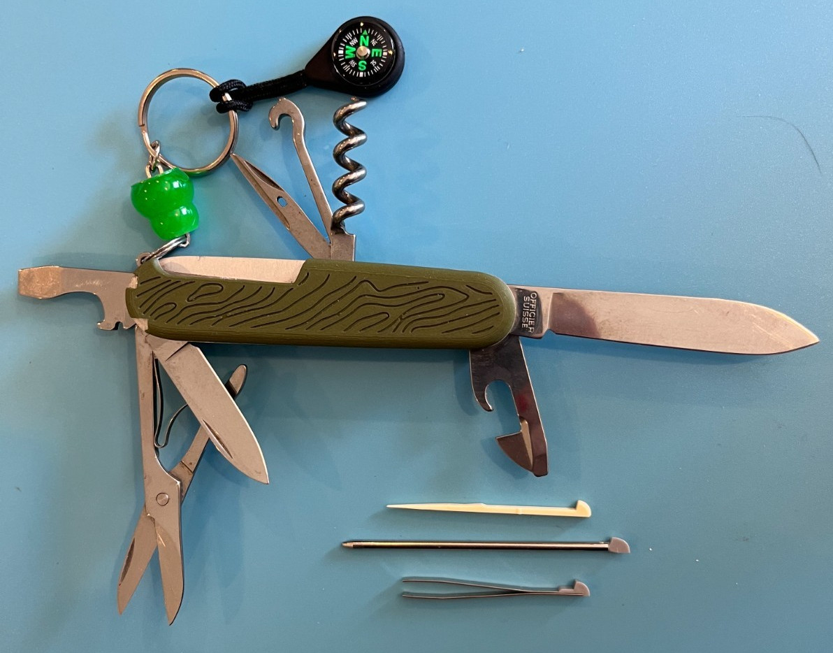 Victorinox + Custom Multitool, General Suisse bld, Army Grn w/ compass & glo-bd
