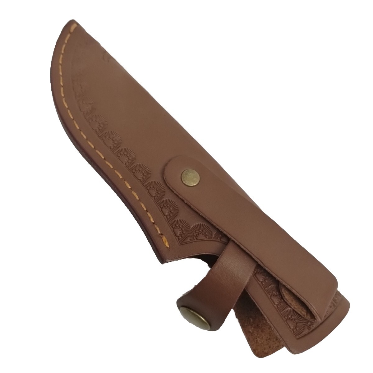 Damascus Pattern Brown Wood Knife 3.83″ Blade Stainless Steel w/ Scabbard