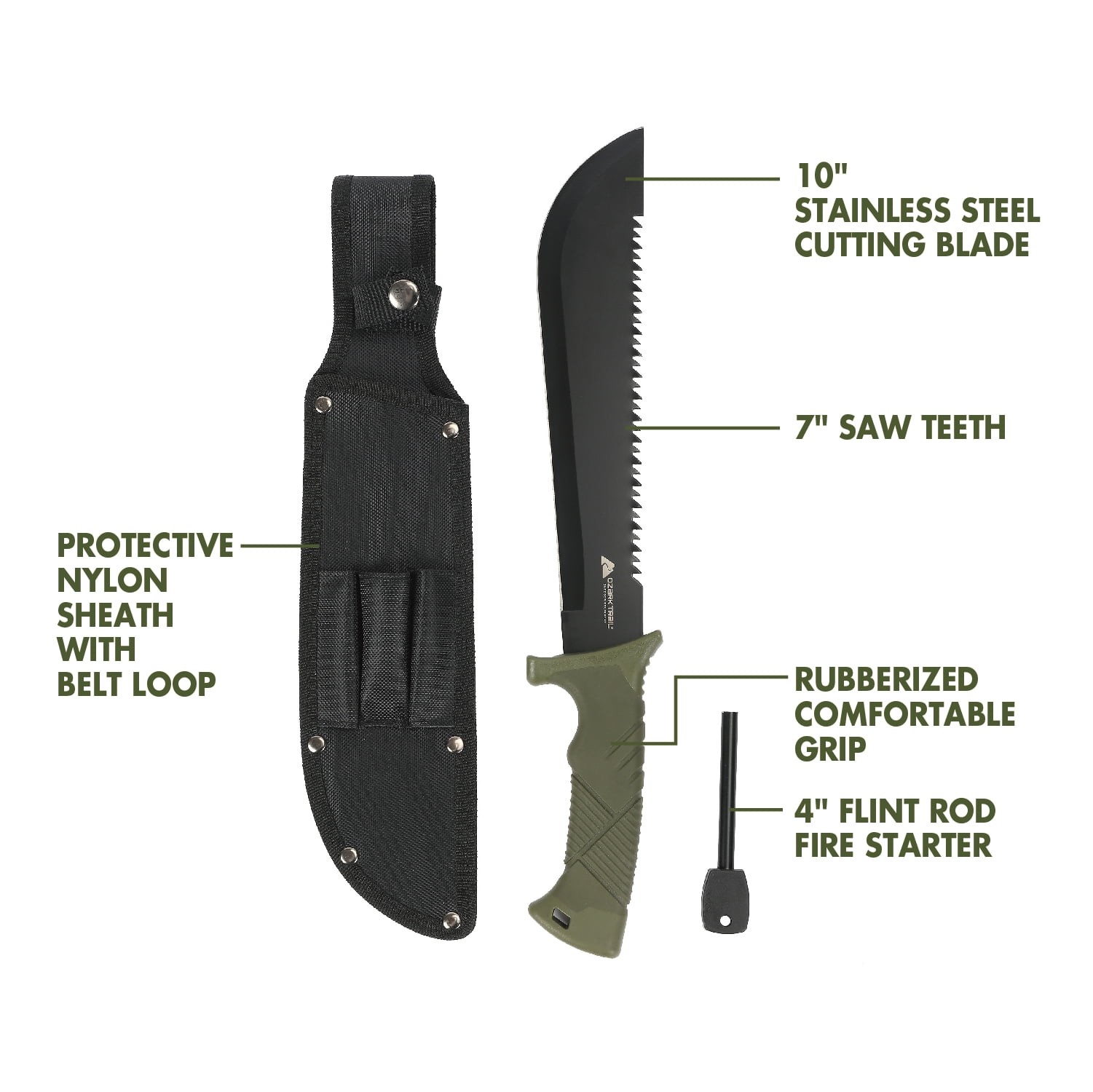 Machete with Saw Teeth and Fire Starter Survival Knife Outdoor Camping Hunting