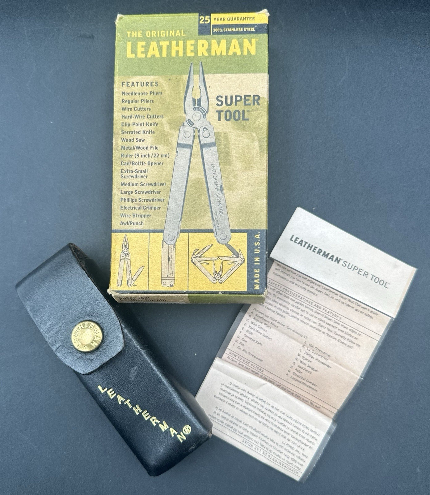 Original Leatherman Super Tool Sheath Box Portland Oregon Pat Pend Badger Meter