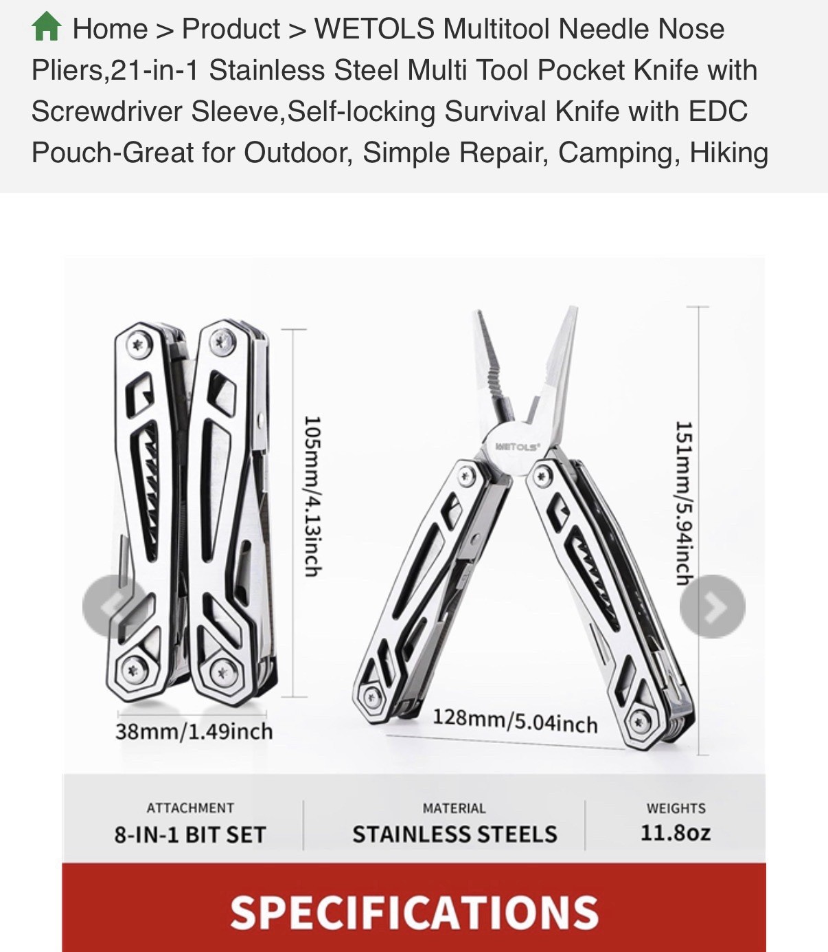Wetols 21-in-1 Multi-Tool Pocket Knife with Pliers & Bit Set