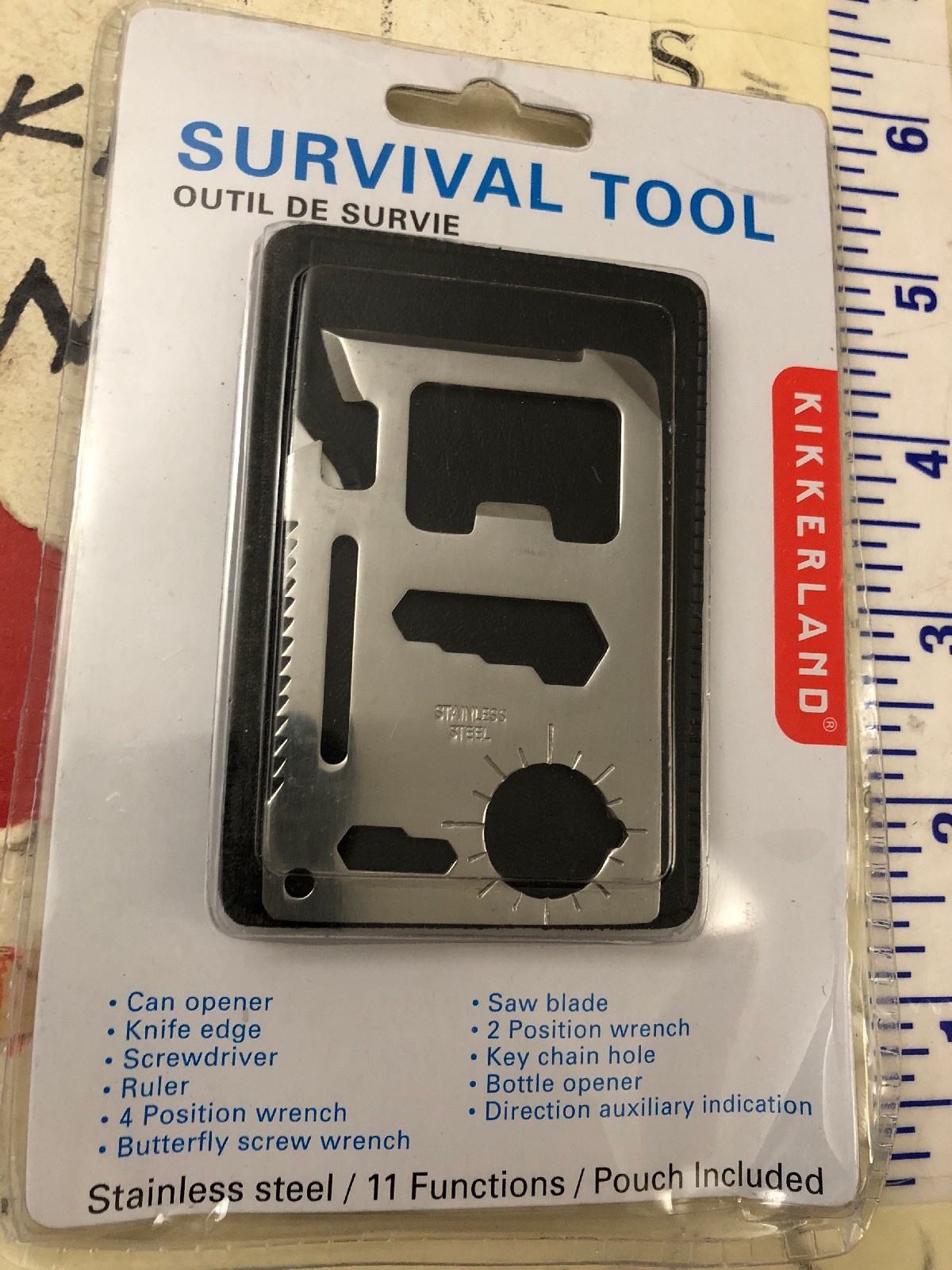 Kikkerland Classic Stainless Steel Survival Tool, Pocket 11 functions + pouch