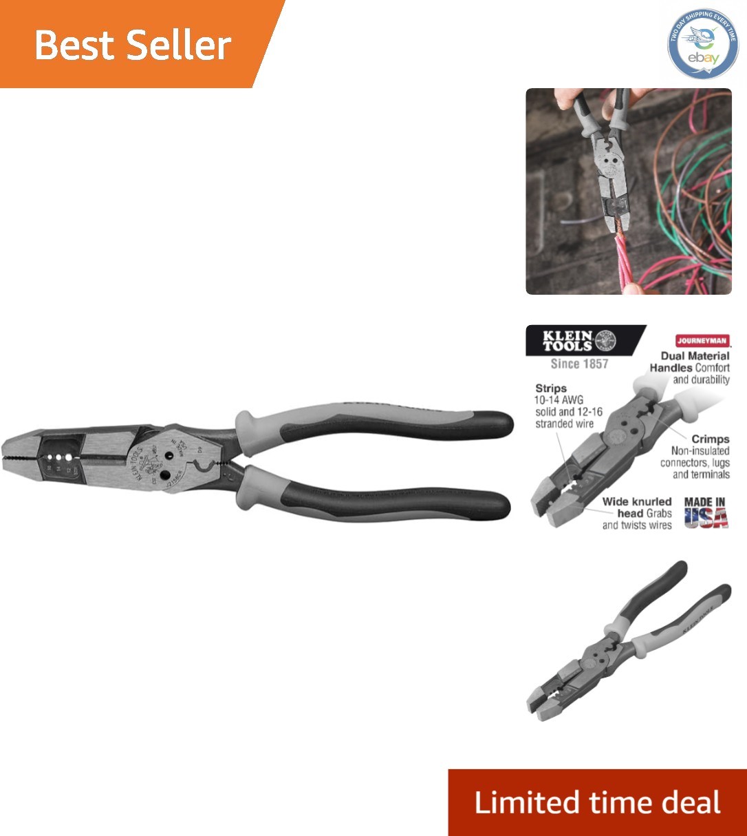 High-Leverage Klein Hybrid Pliers with Crimping & Wire Stripping – 8-Inch Tool