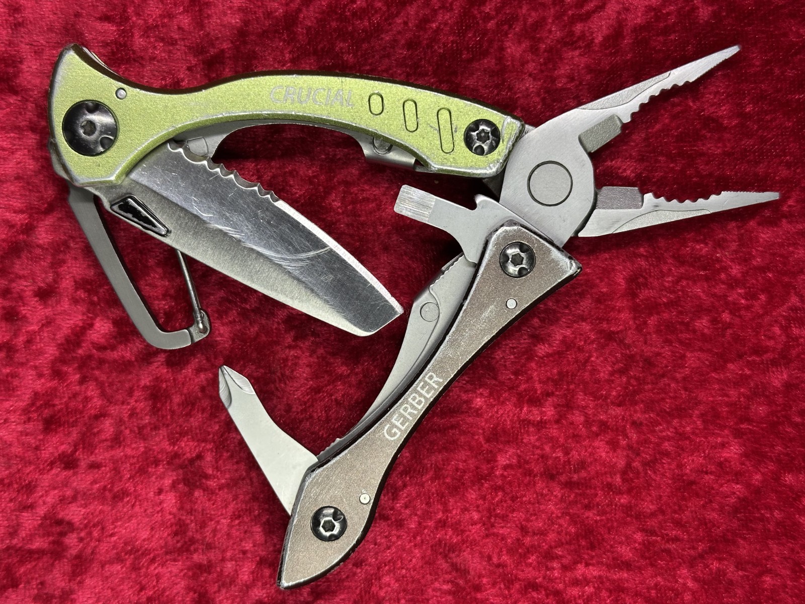 Gerber Crucial Green & Brown Handle Multi-Tool Pliers 7 Function 6 Tool (588)