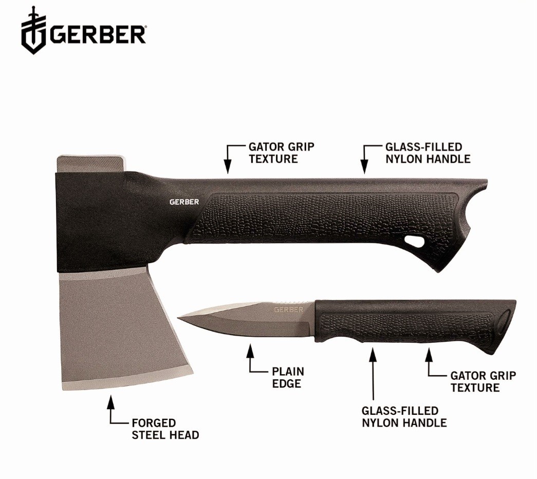 Gerber Gator Combo Axe 3-in-1 Multi-Tool Kit Axe Knife Saw Forged Steel Sheath