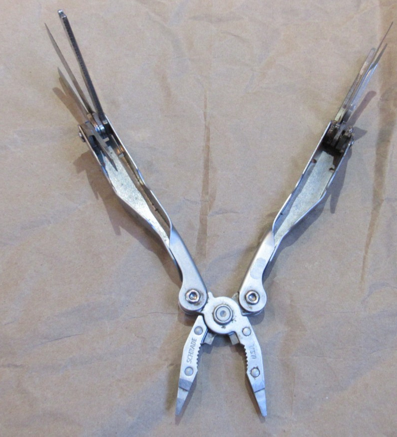 VTG Schrade Tough-Tool Multi-Tool Pliers Knife w/ Leather Sheath USA Made metal