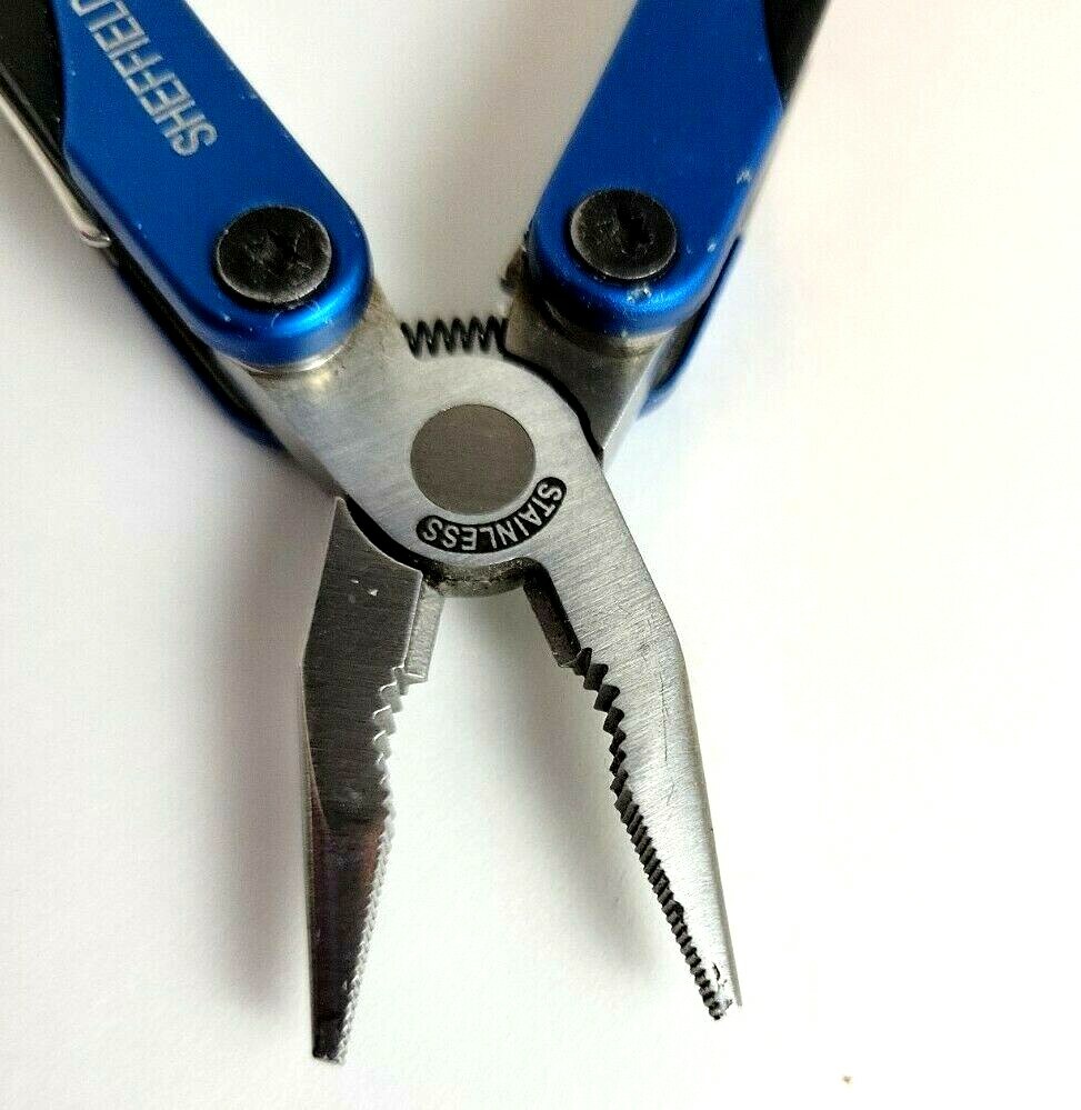 SHEFFIELD Blue Multi-Tool Pliers (philips, bottle opener, knife) – 3″