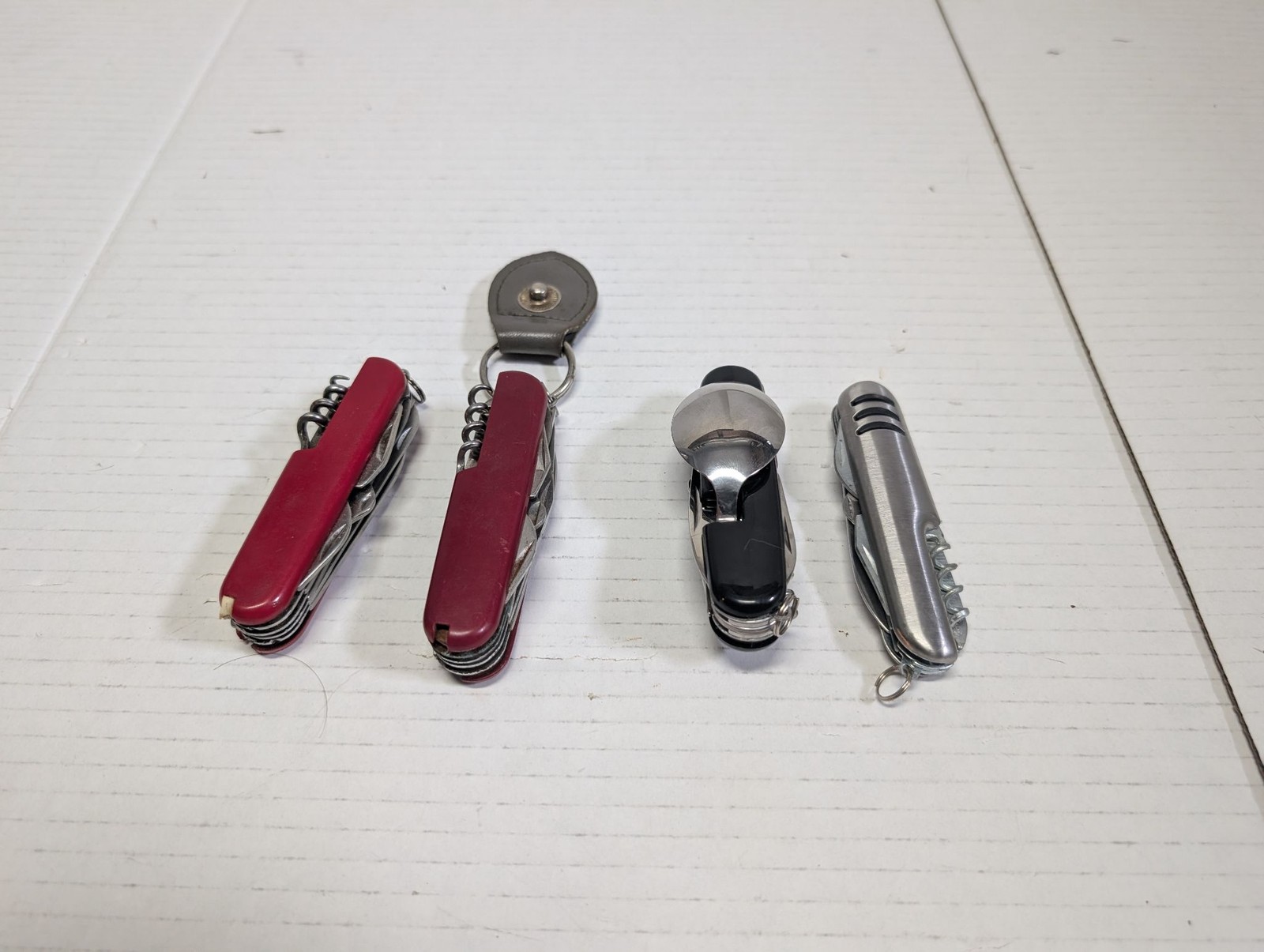 Multi Tool Pocket Knife Set 4pc Red Silver Black Camping Fork Spoon Corkscrew