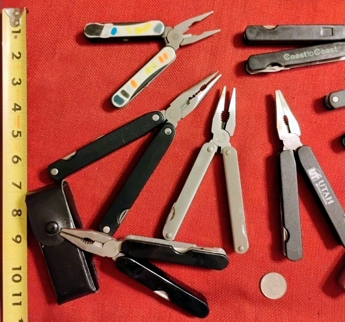 Large multitool 9pc lot, many uses home camping survival EDC auto fishing & more