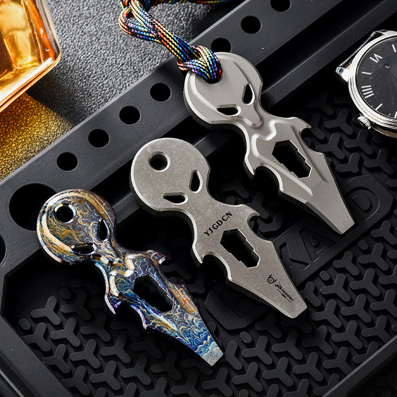 1PC Titanium Skull Multi-Tool Pry Bar Crowbar Bottle Opener Pocket Outdoor EDC