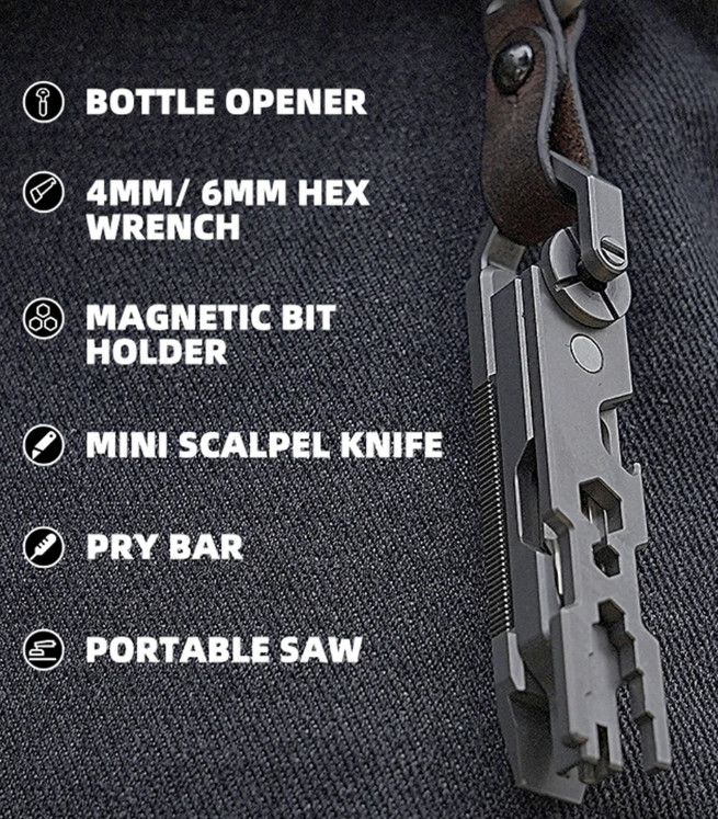 Titanium Alloy EDC Multi Tool Pry Bar Screwdriver Bottle Opener Key Ring Camping