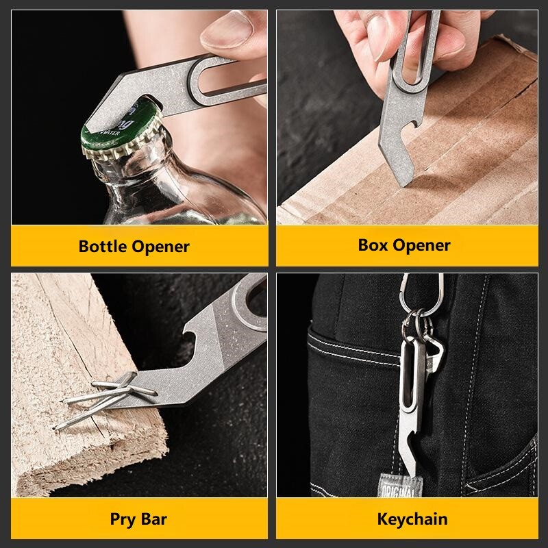 Mini Titanium Keychain Multi Tools Pry Bar Crowbar Opener Outdoor Pocket EDC