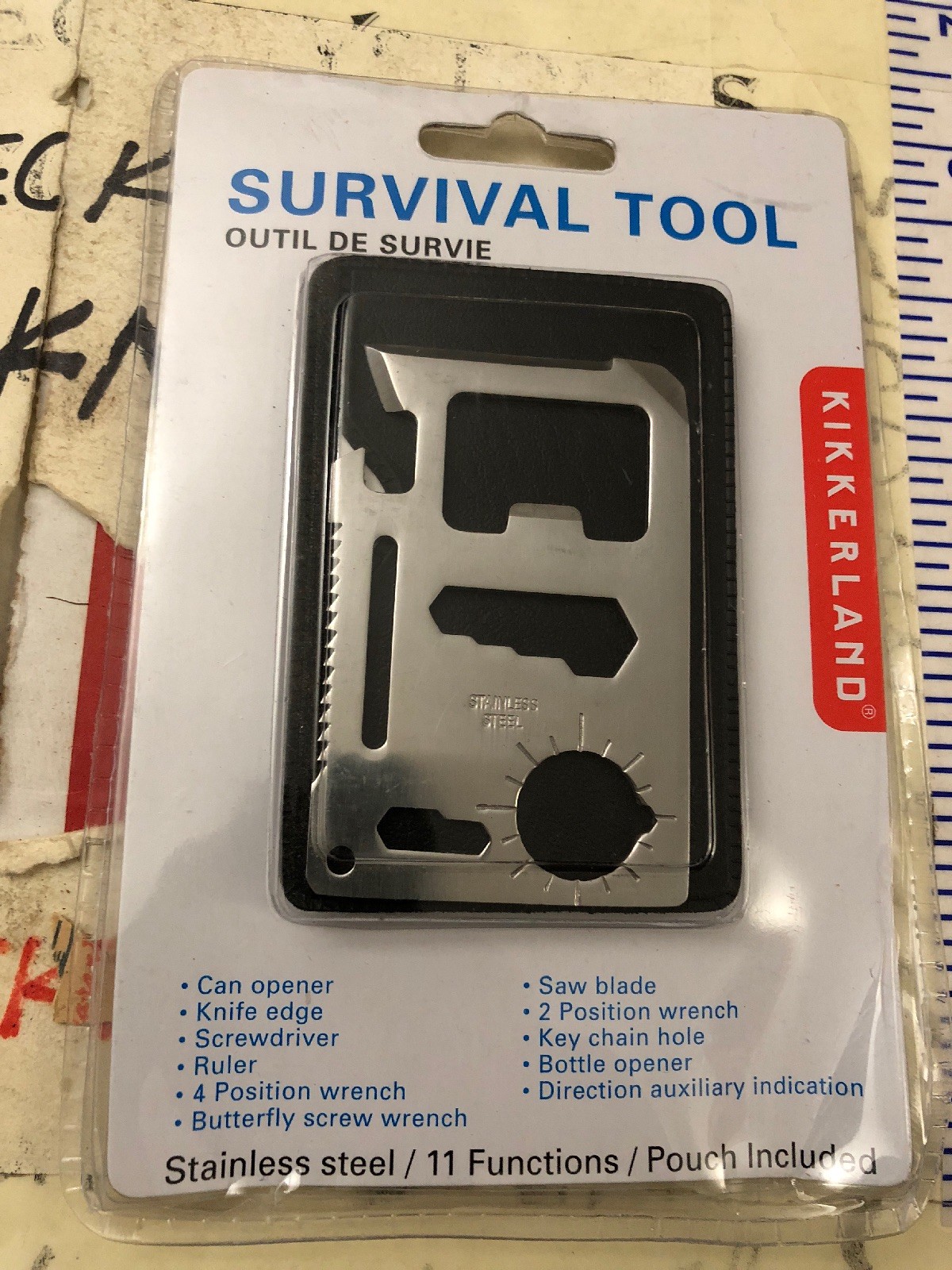 Kikkerland Classic Stainless Steel Survival Tool, Pocket 11 functions + pouch