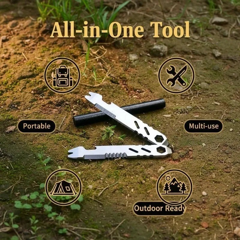 Mini EDC Pry Bar Multi Tool Bottle Opener Hex Wrench Keychain Bike Repair