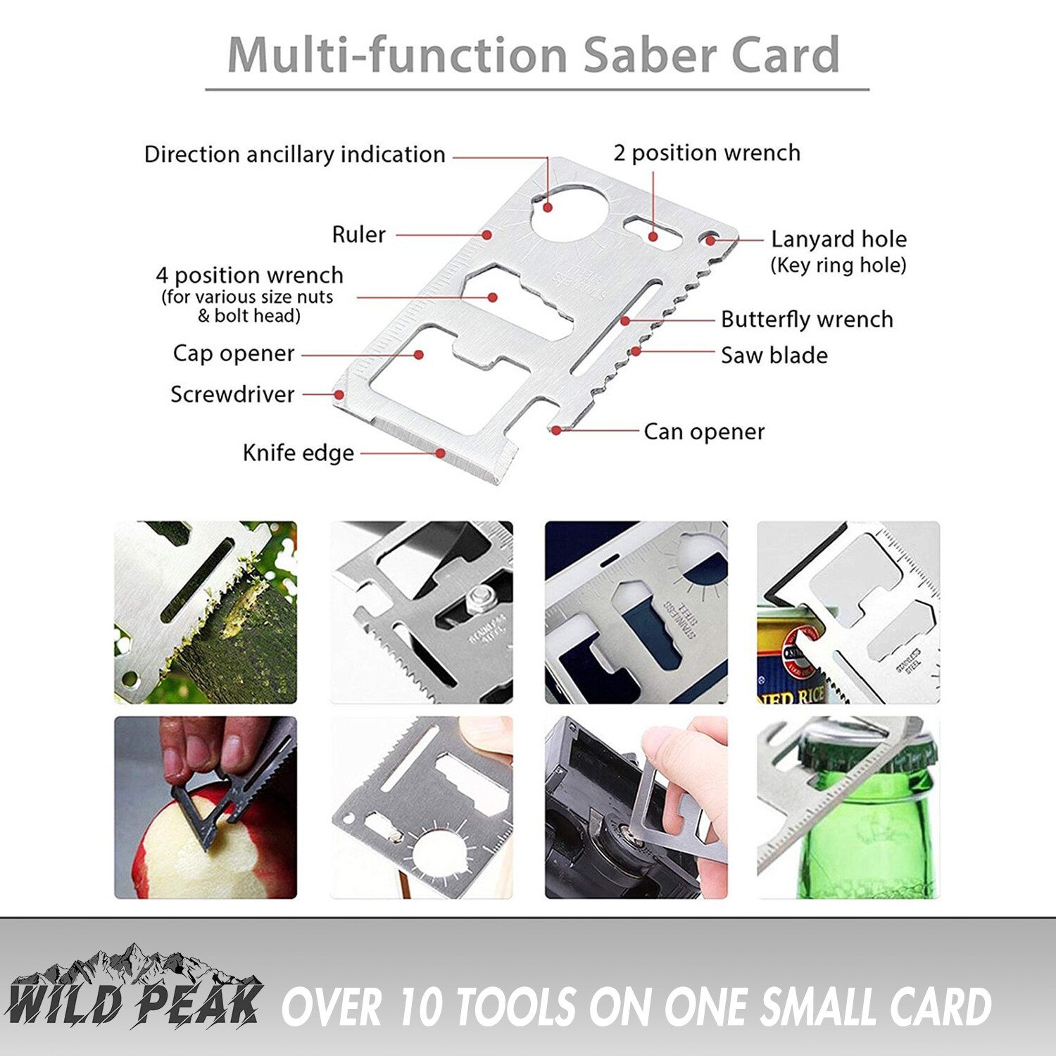 Wild Peak PREPARE-1 Survival Kit with Flashlight, Compass, Knife, Whistle, Card