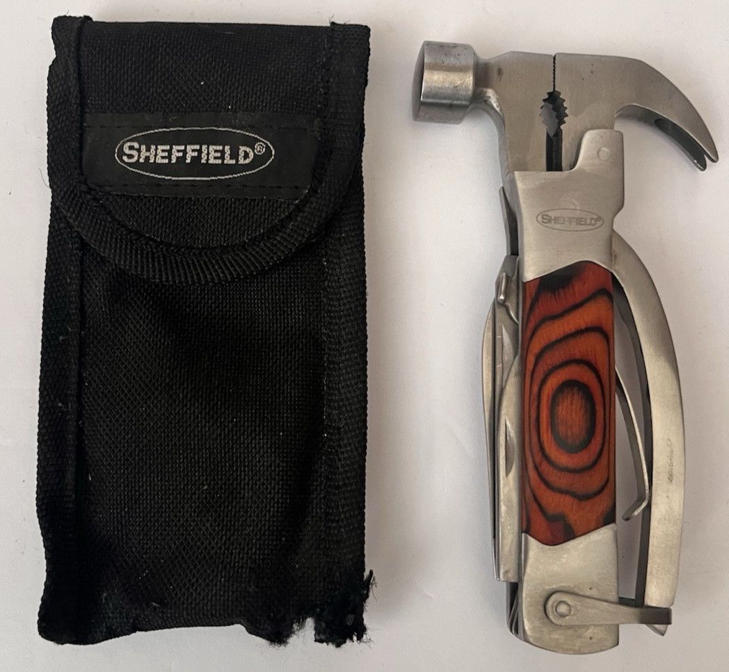 Sheffield 12913 The Hammer 14-In-1 Multi Tool Stainless Steel & Hardwood Handle