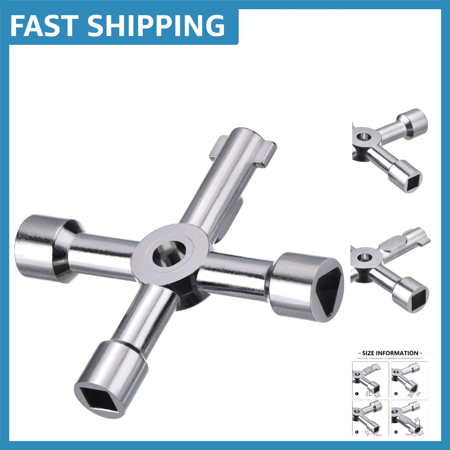 Durable 4-Way Utility Key – Compact Zinc Alloy Tool for Water & Gas Systems