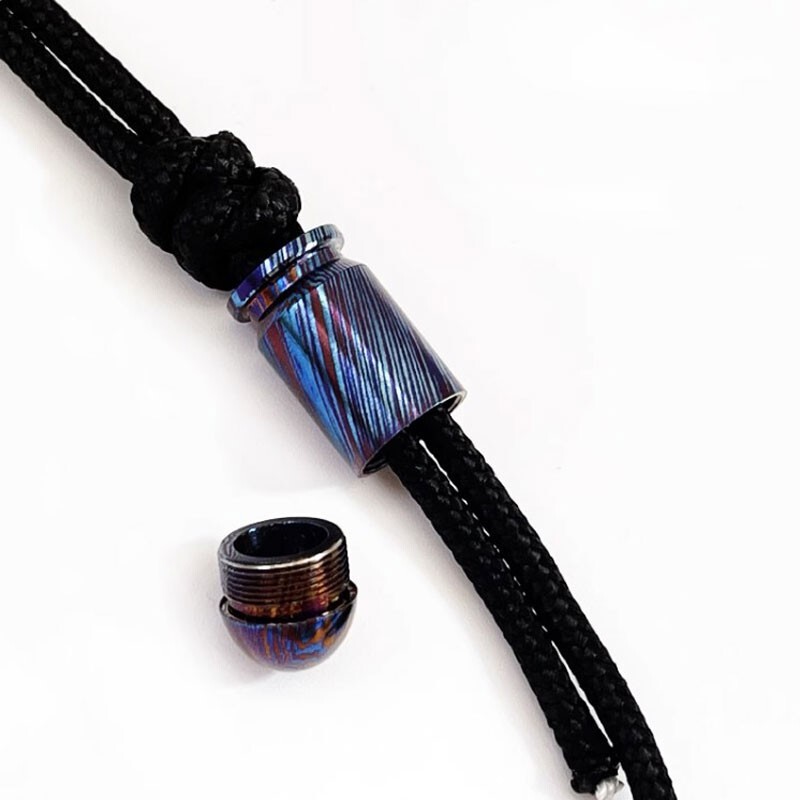 1PC Titanium Damascus Parachute Cord Bead Necklace Keychain Knife Lanyard Bead