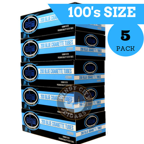 OHM 100s Filtered Cigaret Tubes Blue Light Flavor 5pack Smoking Tube & Cig Case