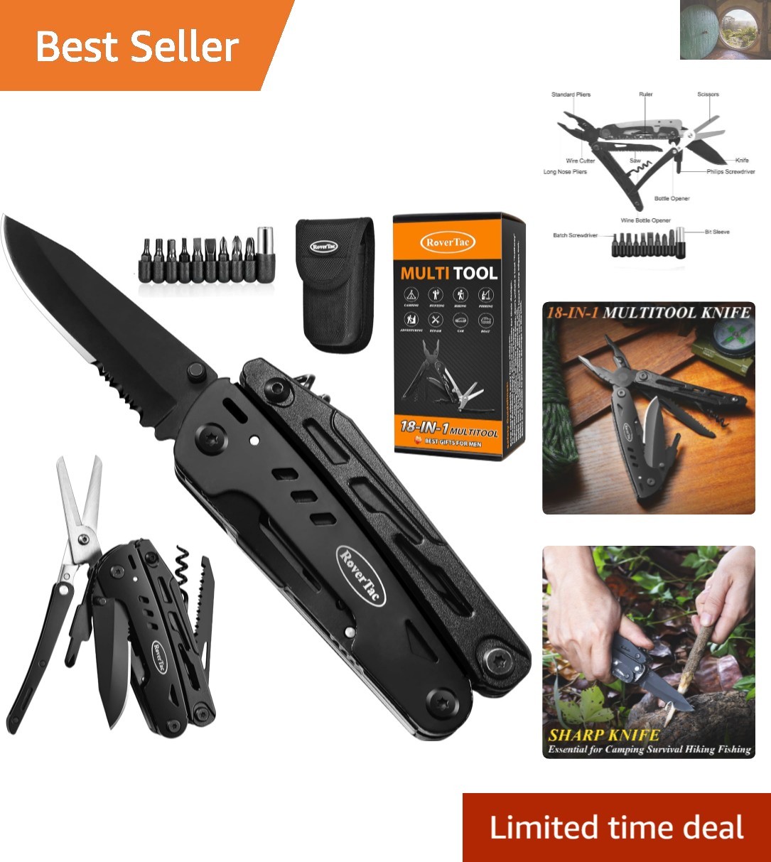 Versatile 18-in-1 Pocket Multitool with Safety Lock – Essential Camping Gear