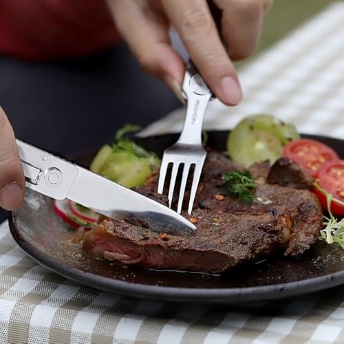 Folding Camping Utensil Set – 2-in-1 Detachable Cutlery Tool with Fork & Knife f