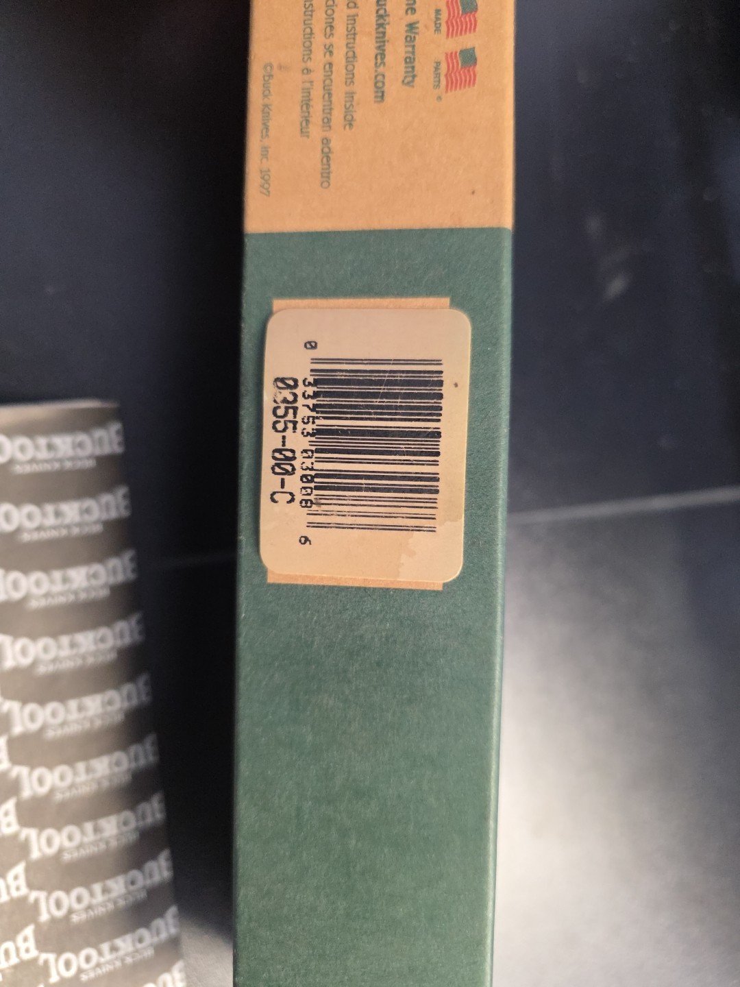BUCK USA 355 BOX ONLY AND PAPERWORK, 1997 On Box, 1998 On Paperwork BuckTool