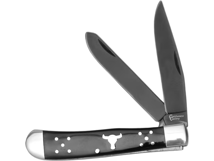 American Buffalo Knife & Tool Black Angus Trapper Pocket Knife 3.5″ Clip Point