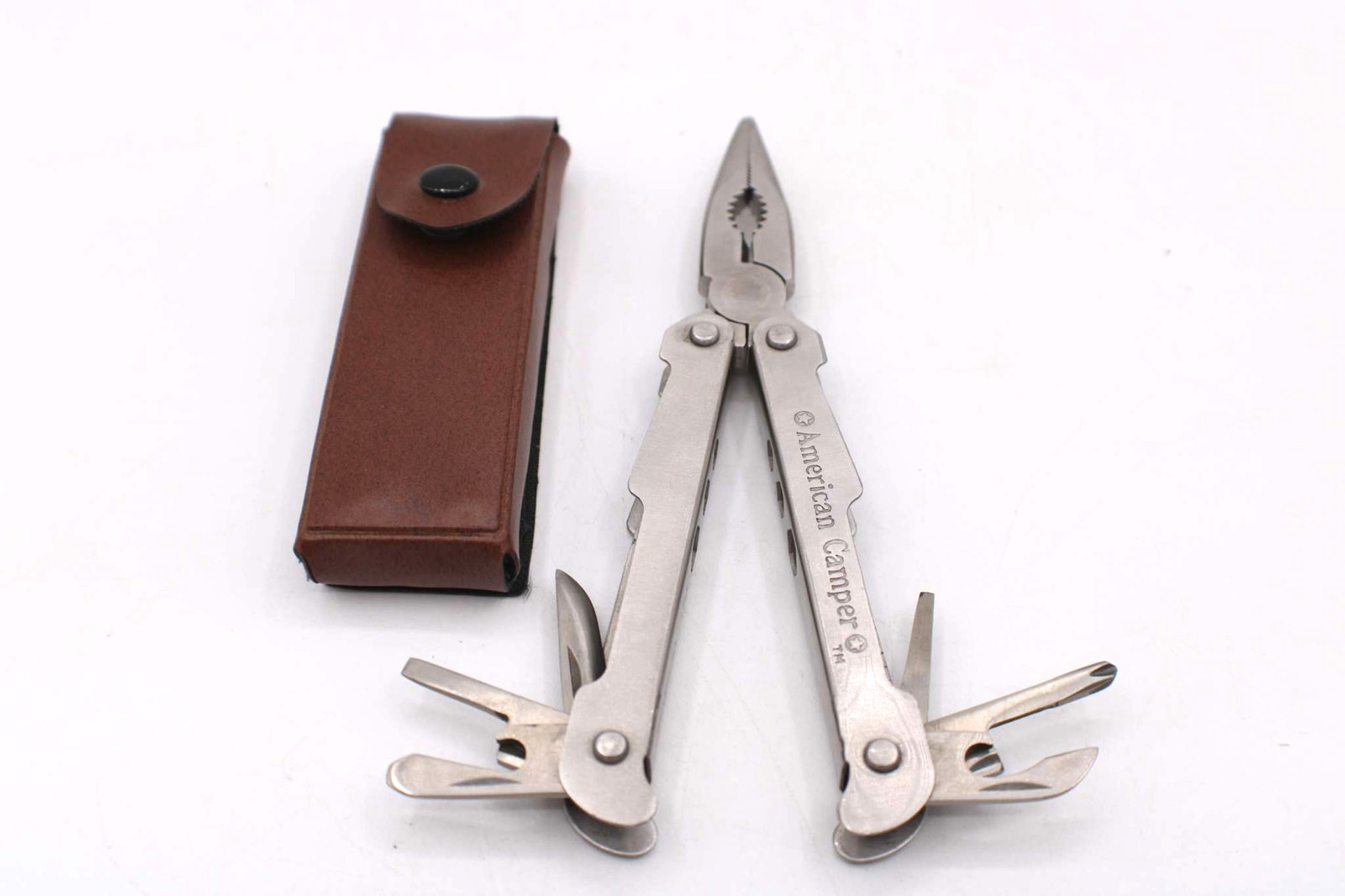American Camper Multi-Tool Pliers Screwdriver Can Opener Leather Belt Case Inc