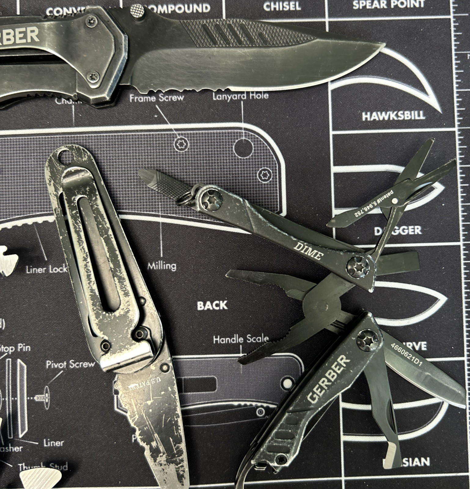 Gerber 1 Suspension W/Sheath / 1 Ridge/ 1 Swagger/ 1 Dime Compact Lot Of 4 GUC